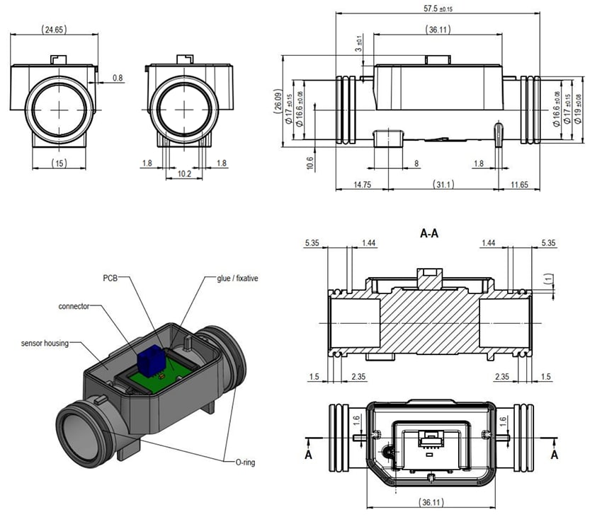 Mechanical Drawing - Sensirion SFM3505 High-Performance Digital Mass Flow Meters